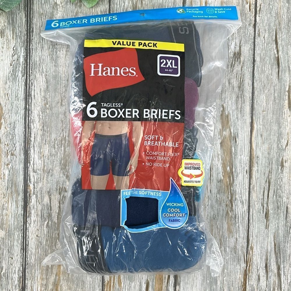 Hanes Cotton Soft Breathable Assorted Boxer Briefs Underwear 6 Pack Size 2XL